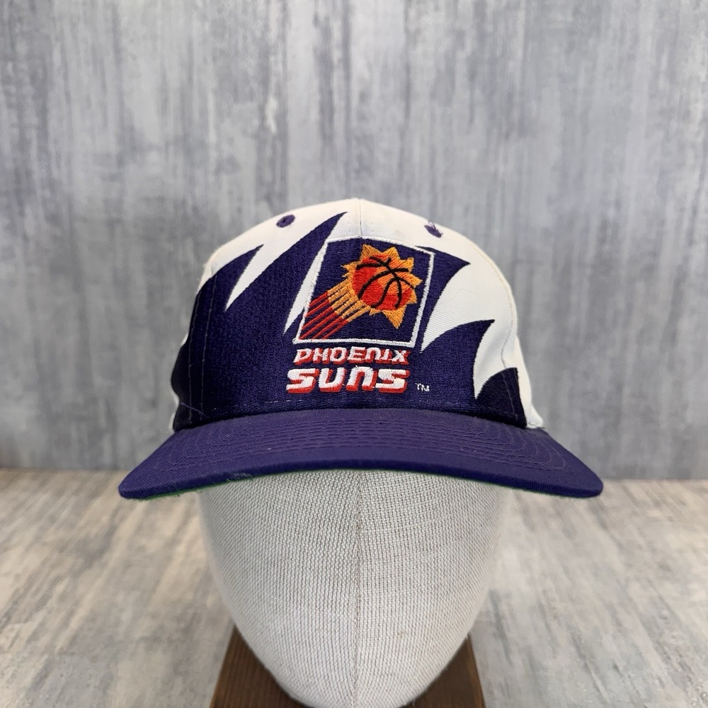 Vintage Phoenix Suns Logo 7 Snapback Hat NBA White Purple 90s Basketball Shark